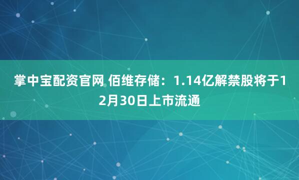 掌中宝配资官网 佰维存储：1.14亿解禁股将于12月30日上市流通
